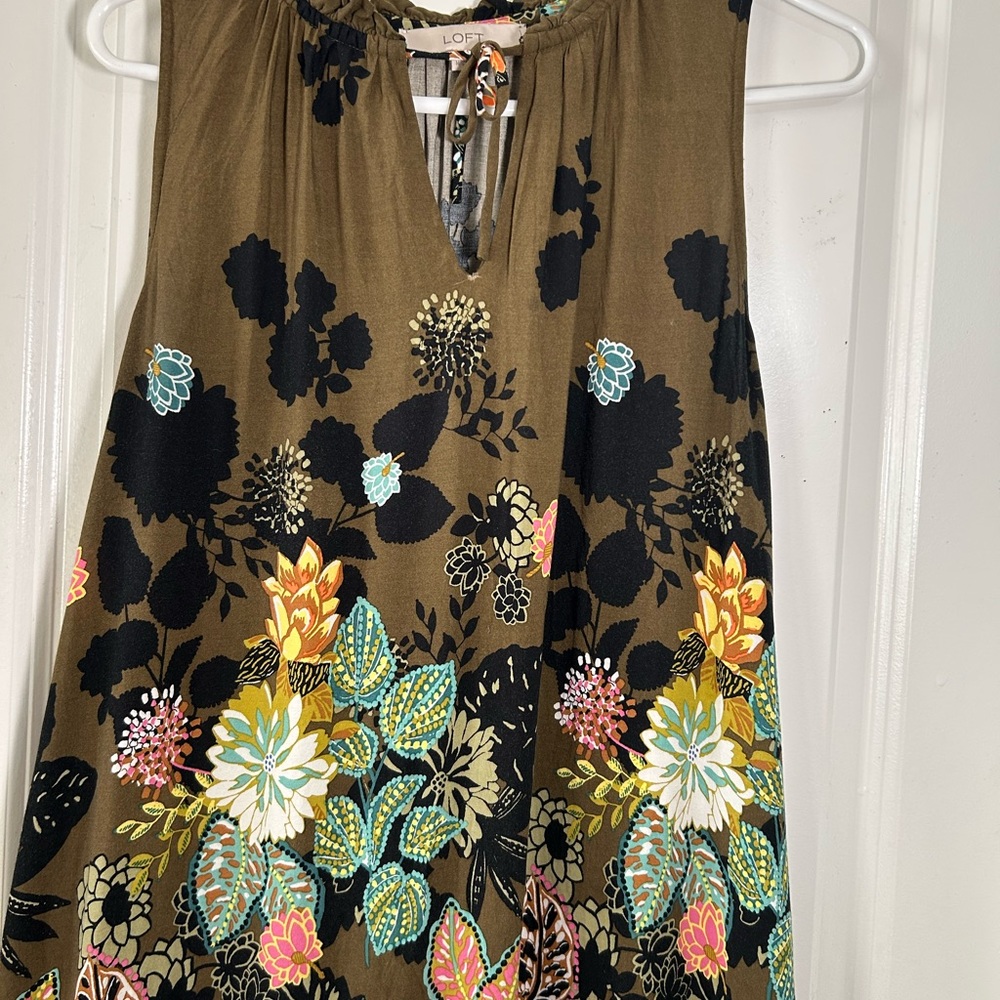 LOFT Olive and Multicolor Floral Dress - Picture 5 of 8